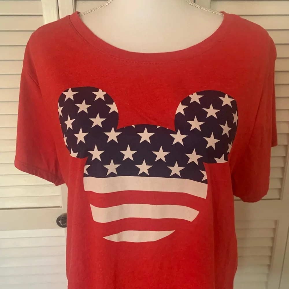 Disney Red Mickey Mouse Stars and Stripes Women's Tee Size XL - Picture 5 of 6